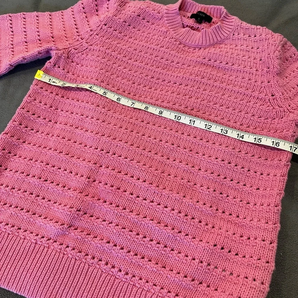 J.Crew Size S Balloon Sleeve Pointelle crochet Sweater Baby Pink Cotton Blend.